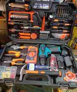 Electrical tool set with 12 Volts cordless drill.